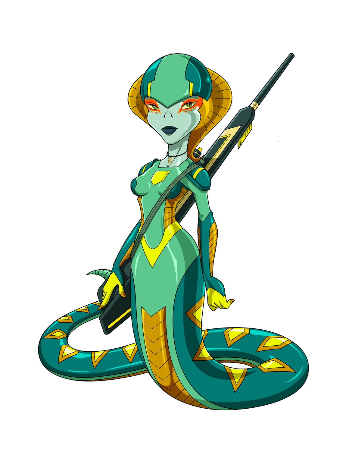 Bothri Nak, a golden king cobra tactical specialist holding a long-range rifle